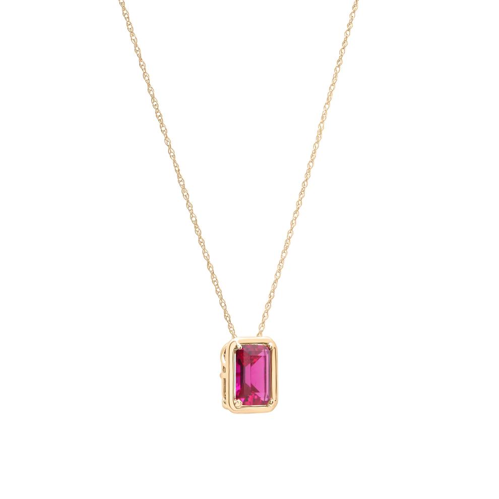 Lab-Created Ruby Octagon Faux-Bezel Pendant in 10K Yellow Gold – Image 2 of 4