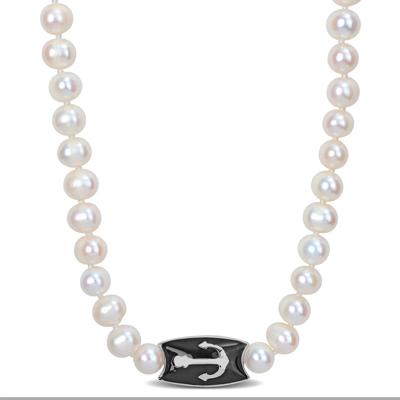 Men's White Bleached Freshwater Cultured Pearl Necklace in Sterling Silver