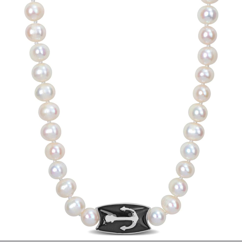 Men's White Bleached Freshwater Cultured Pearl Necklace in Sterling Silver – Image 1 of 5