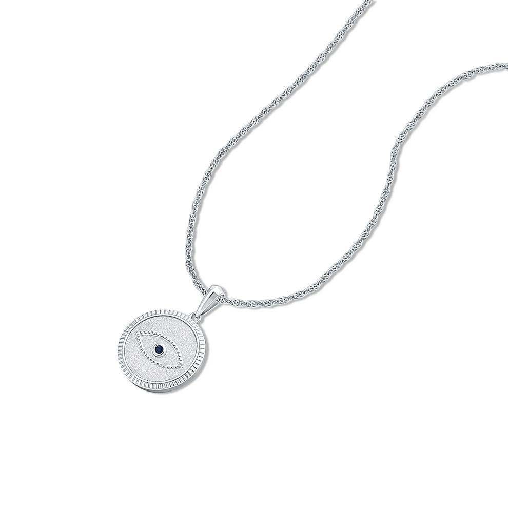 Men's Blue Sapphire Evil Eye Medallion Pendant Necklace in Sterling Silver – Image 4 of 4