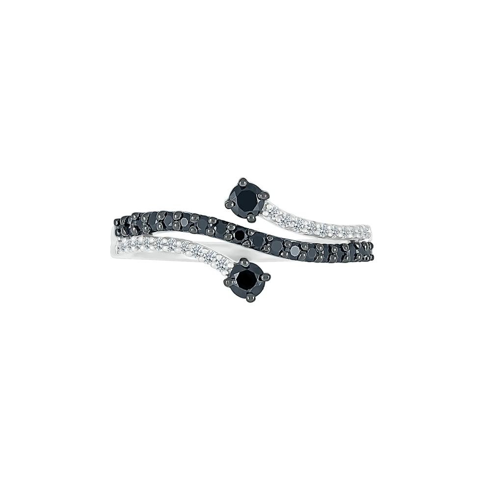 Black &amp; White Promise Ring with Diamond Bypass Band in Sterling Silver (1/3 ct. tw.) – Image 1 of 5