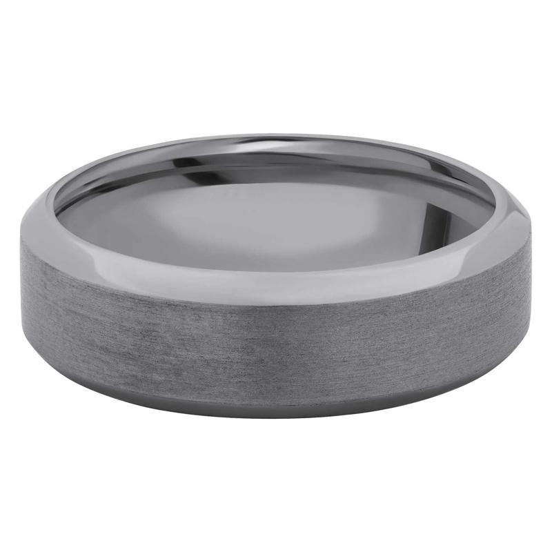 Men&#39;s High Bevel Satin and Polish Band in Tantalum, 7MM – Image 1 of 3