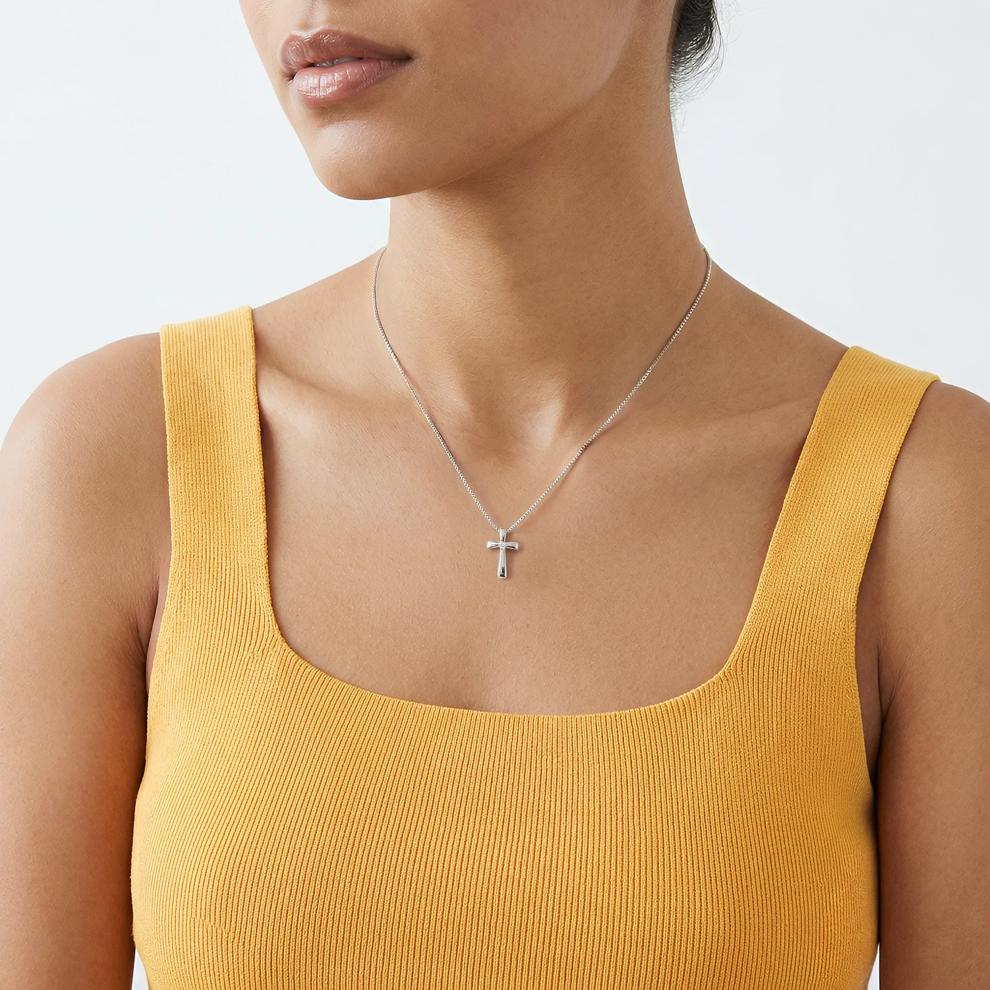 Diamond Accent Puff Cross Pendant in Sterling Silver – Image 4 of 4
