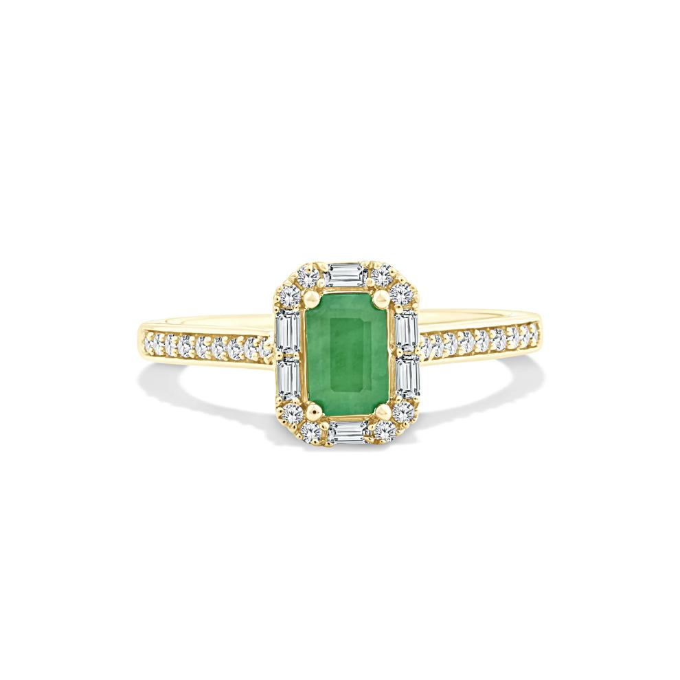Emerald &amp; Diamond Art Deco-Inspired Halo Ring in 10K Yellow Gold (1/4 ct. tw.) – Image 1 of 4
