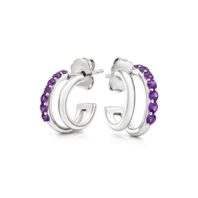 Amethyst Double Row Huggie Hoop Earrings in Sterling Silver