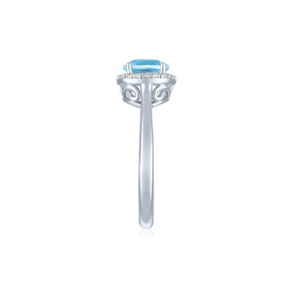 Swiss Blue Topaz and Diamond Accent Halo Ring in Sterling Silver – Image 3 of 3
