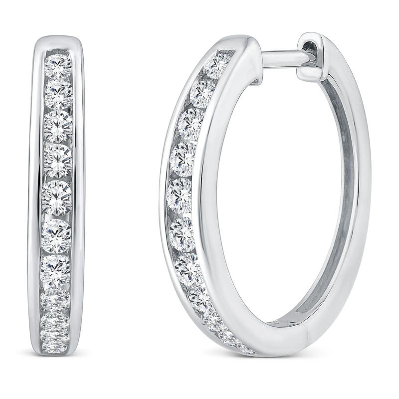 Diamond Channel-Set Hoop Earrings in 10K White Gold &#40;1/2 ct. tw.&#41; – Image 1 of 2