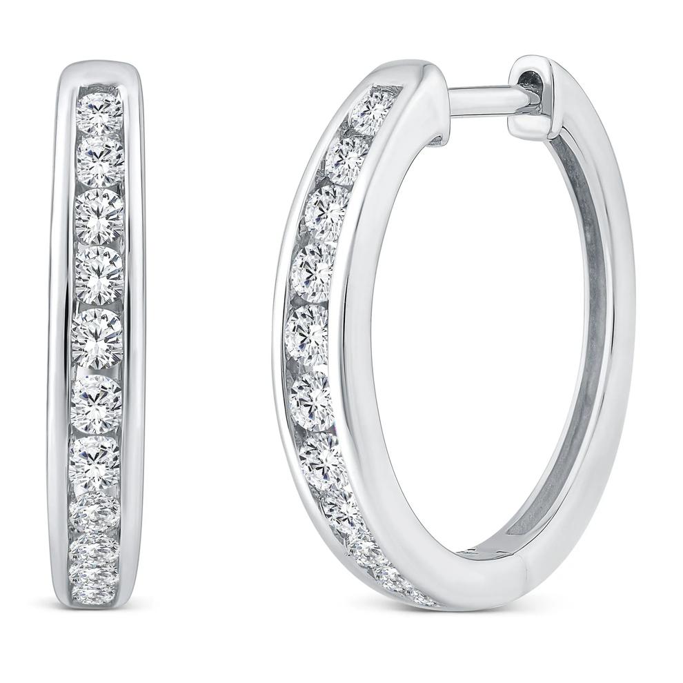 Diamond Channel-Set Hoop Earrings in 10K White Gold (1/2 ct. tw.) – Image 1 of 2