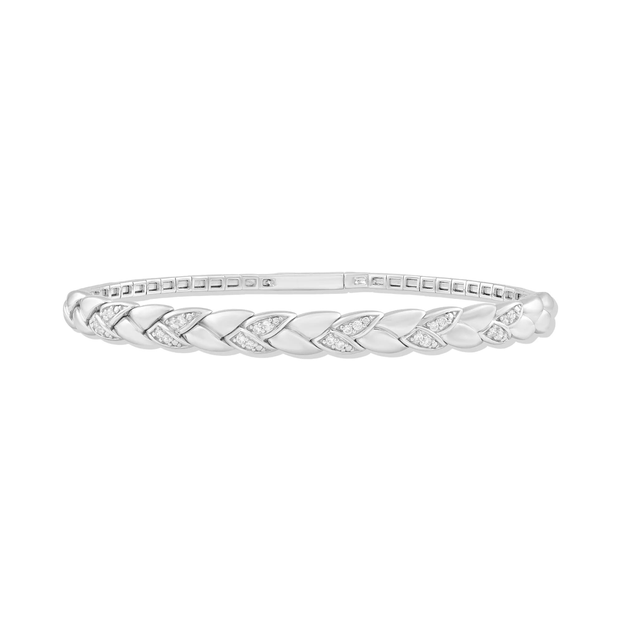 1/4 ct. tw. Diamond Braided Bangle Bracelet | Sterling Silver | White | Size 5.70mm | Helzberg Diamonds
