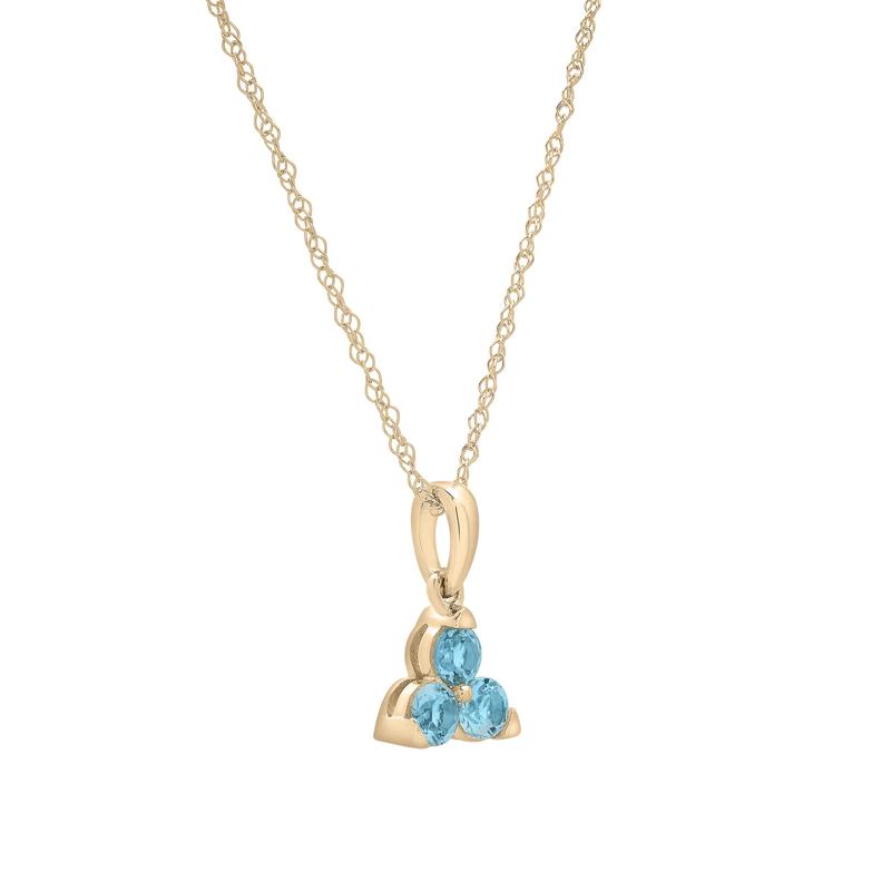 Blue Topaz Three-Stone Triangle Birthstone Pendant in 10K Yellow Gold – Image 4 of 4