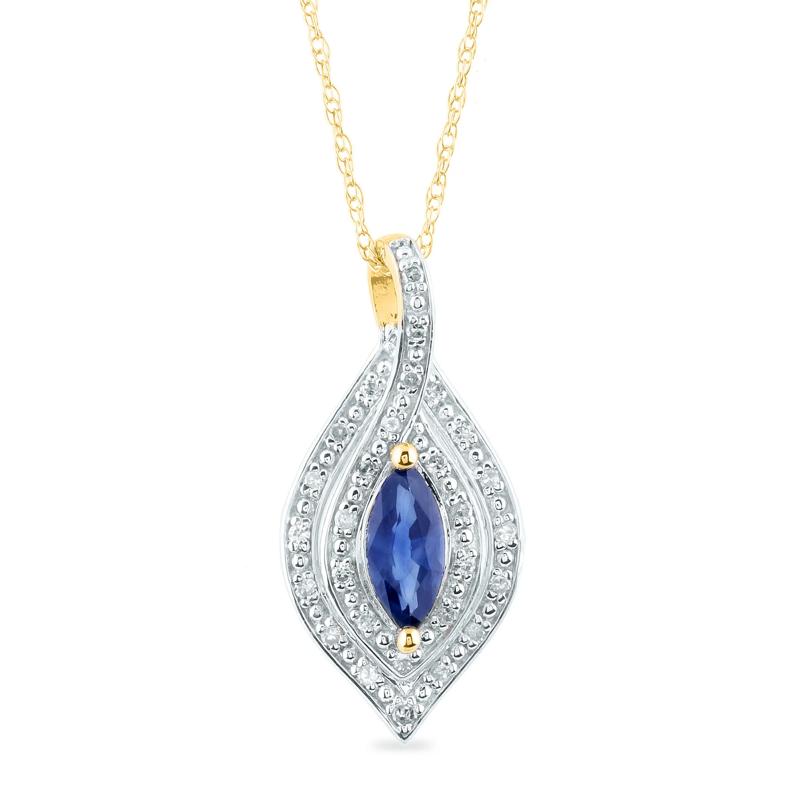 Blue Sapphire and Diamond Pendant in 10K Yellow Gold &#40;1/10 ct. tw.&#41;  – Image 1 of 3