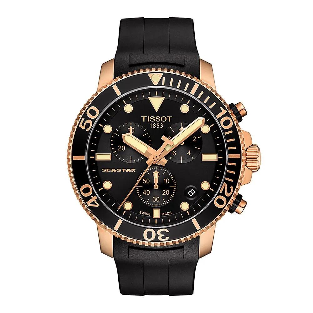 Tissot Seastar 1000 Rubber Watch in Rose Gold-Tone, 45.5mm