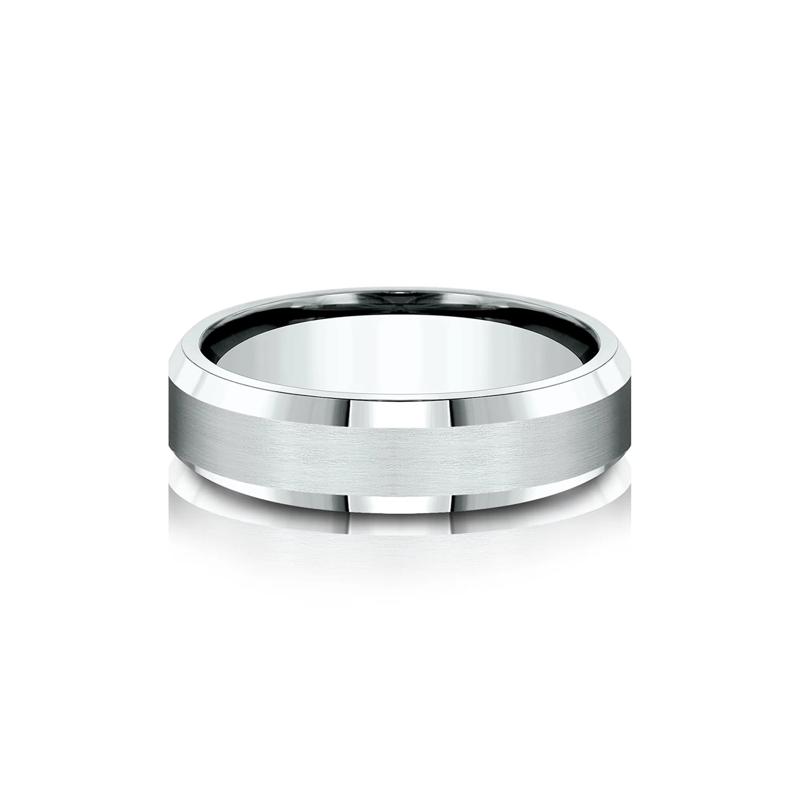Men&#39;s Bevel Edge Band in 10K White Gold, 6MM – Image 1 of 3