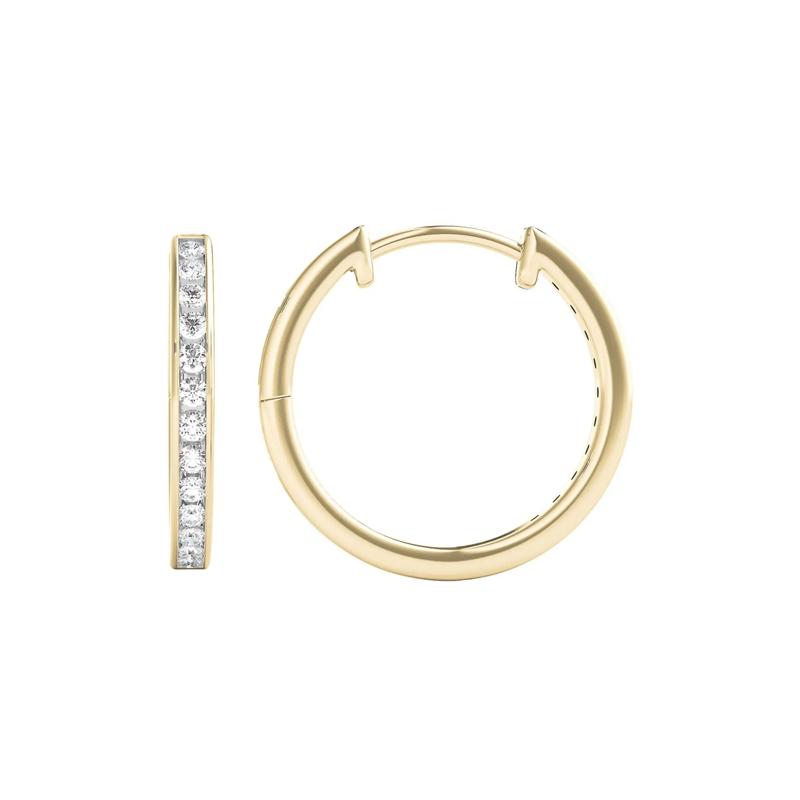 1/4 ct. tw. Diamond Hoop Earrings in 10K Yellow Gold – Image 2 of 3