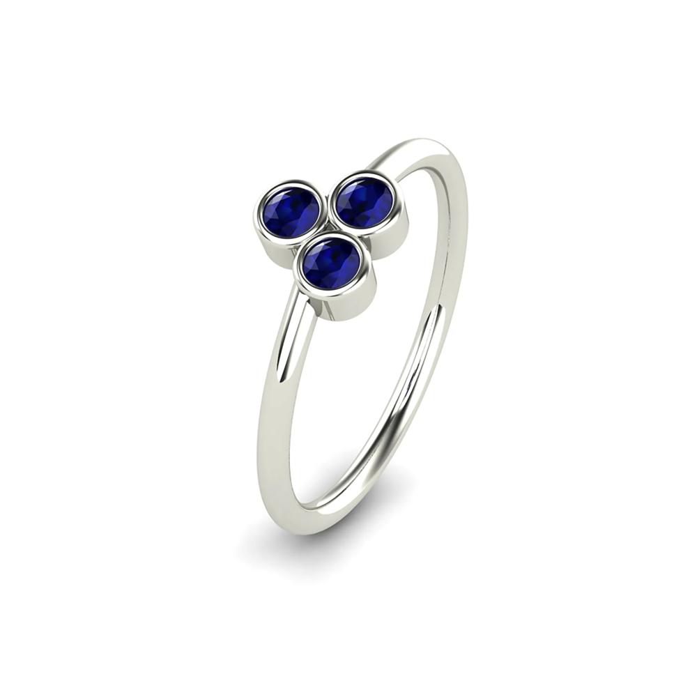 Blue Sapphire Three-Stone Pyramid Ring in 14K White Gold – Image 4 of 4