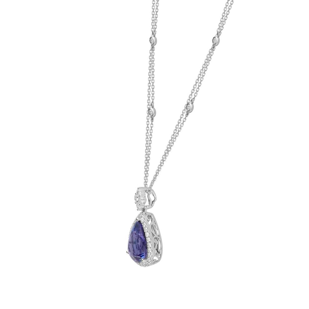 Pear-Shaped Tanzanite &amp; Diamond Pendant in 18K White Gold (5/8 ct. tw.) – Image 2 of 3