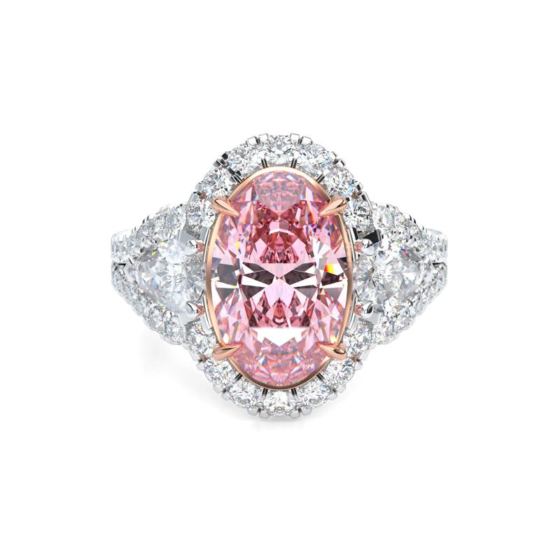 Lab Grown Diamond Pink Oval Engagement Ring in Platinum &amp; 18K Rose Gold (4 3/4 ct. tw.) – Image 1 of 5