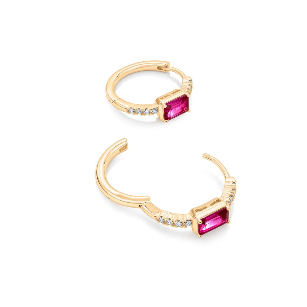Lab-Created Ruby &amp; Lab-Created White Sapphire Prong Hoops in 14K Gold Vermeil – Image 2 of 3