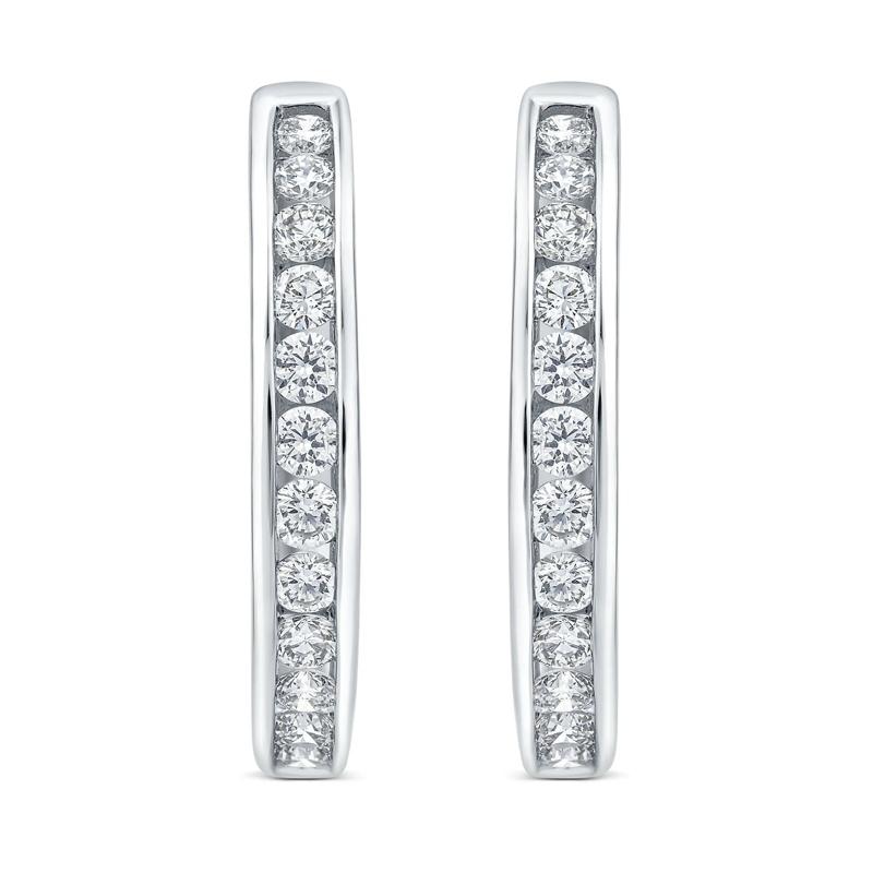Diamond Channel-Set Hoop Earrings in 10K White Gold &#40;1 ct. tw.&#41; – Image 2 of 2