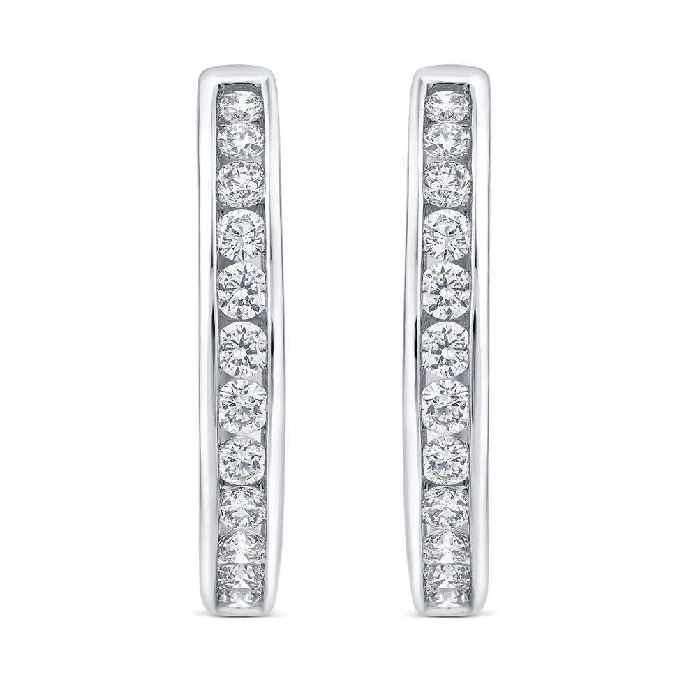 Diamond Channel-Set Hoop Earrings in 10K White Gold (1 ct. tw.) – Image 2 of 2