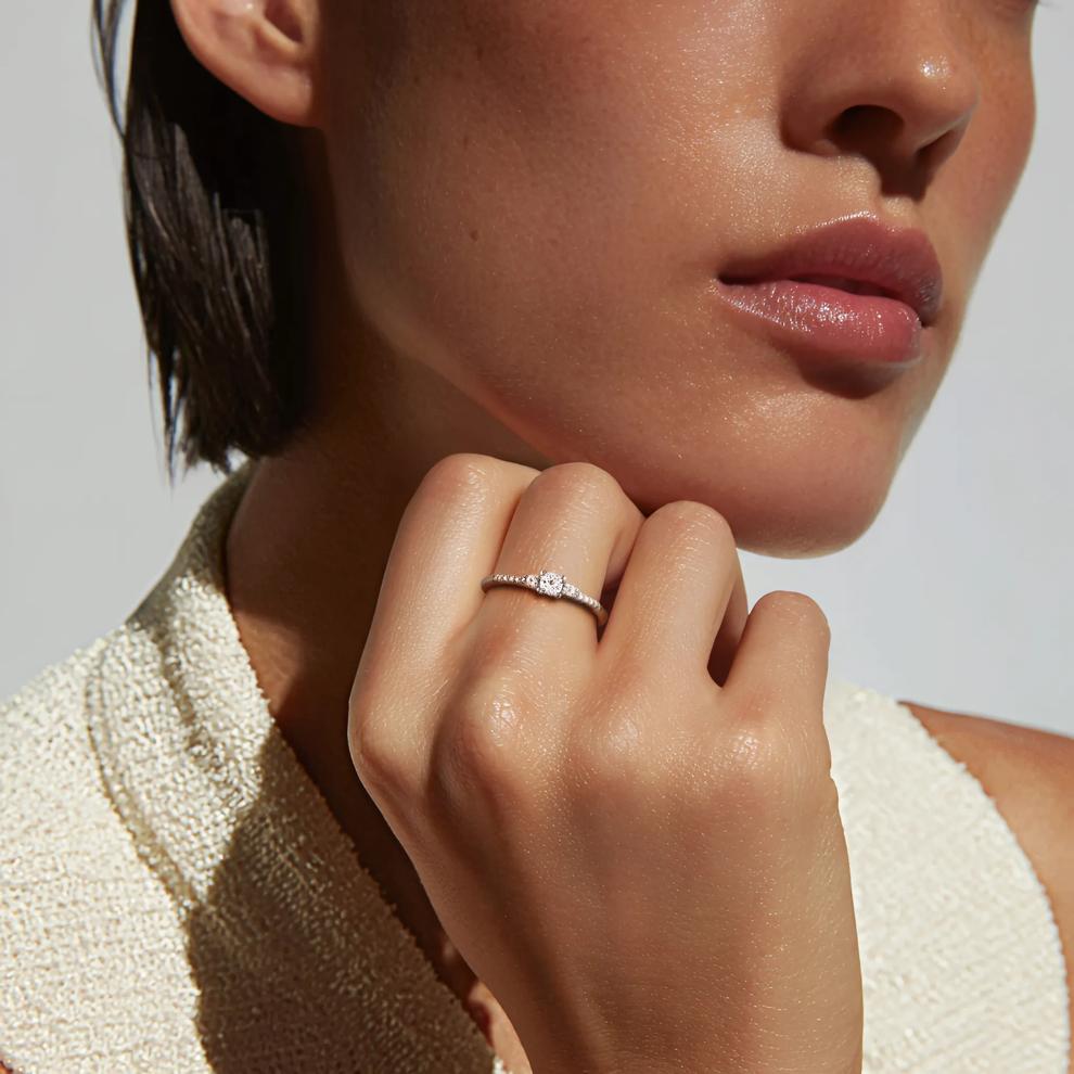 Lab Created White Sapphire &amp; Diamond Ring in Sterling Silver – Image 5 of 6