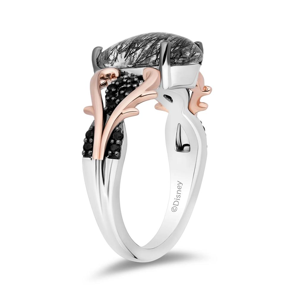 Maleficent Black Rutilated Quartz and Black Diamond Ring in Sterling Silver and 10K Rose Gold (1/5 ct. tw.) – Image 3 of 4