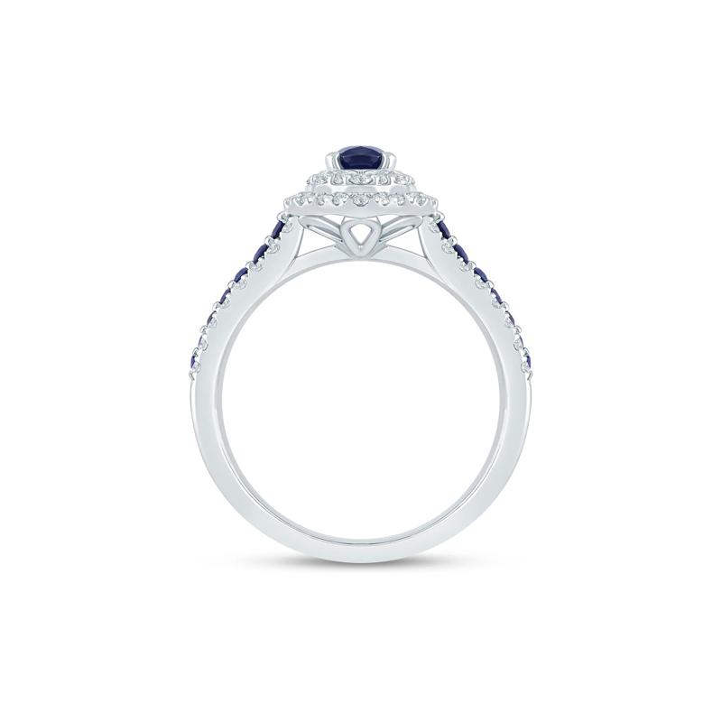 Blue Sapphire and Diamond Halo Ring in 14K White Gold &#40;1/2 ct. tw.&#41; – Image 2 of 3
