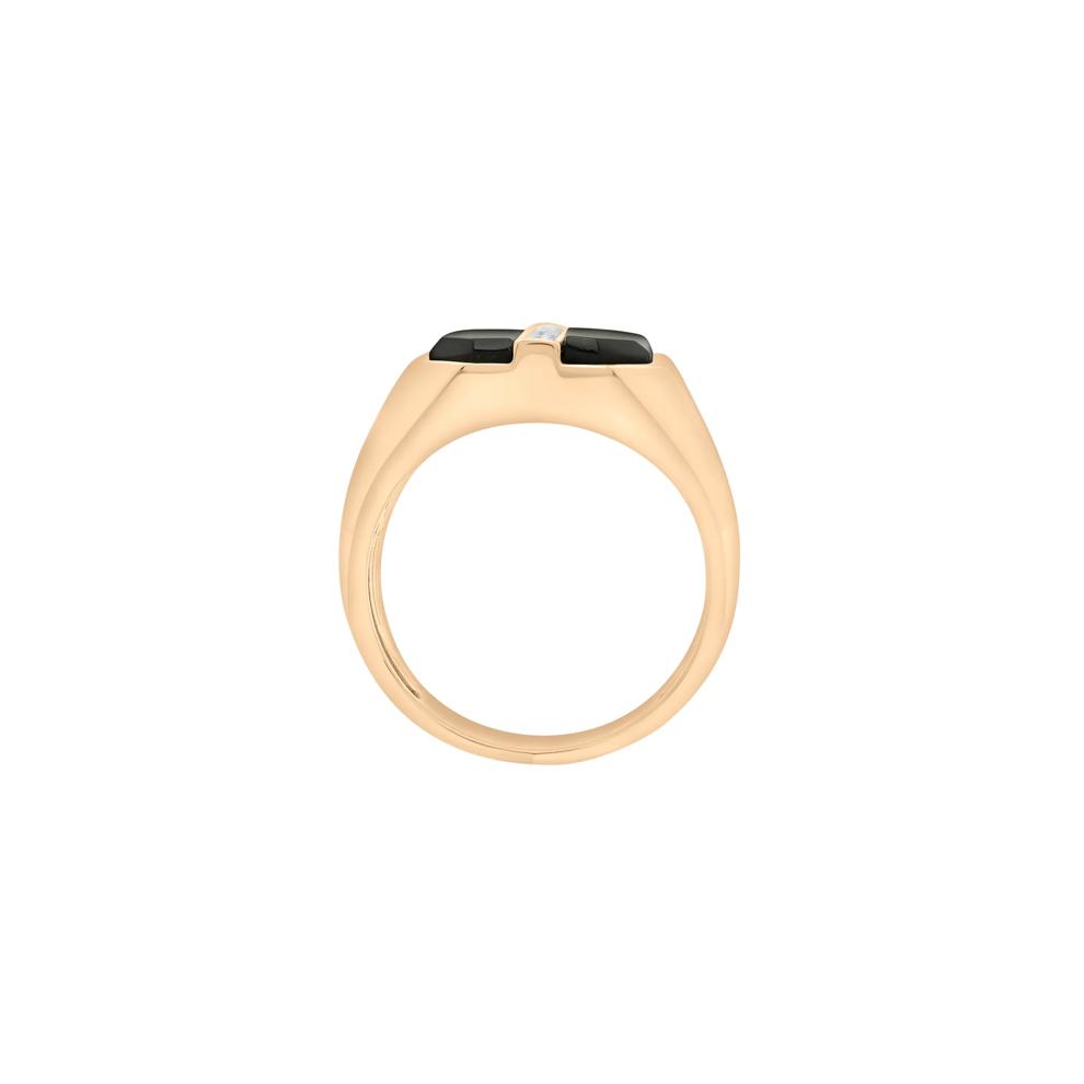Men's Black Onyx and Diamond Ring in 10K Yellow Gold (1/10 ct. tw.) – Image 2 of 5