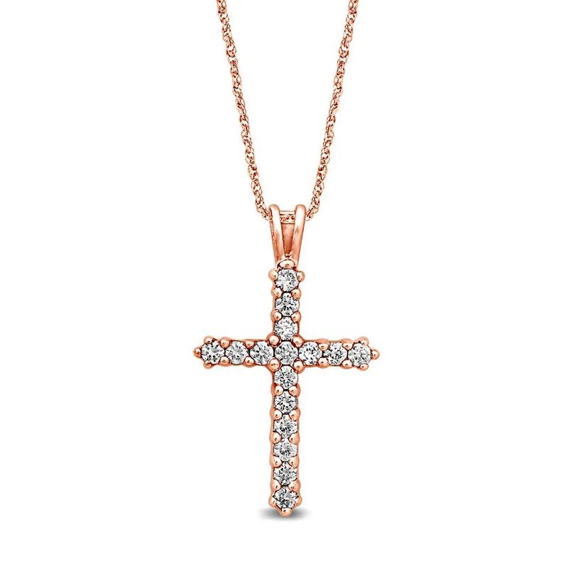 1/4 ct. tw. Diamond Cross Pendant in 10K Rose Gold – Image 1 of 2