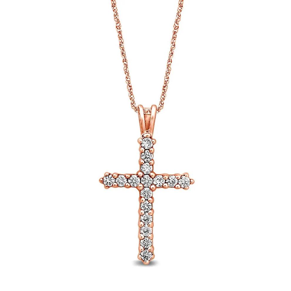 1/4 ct. tw. Diamond Cross Pendant in 10K Rose Gold – Image 1 of 2