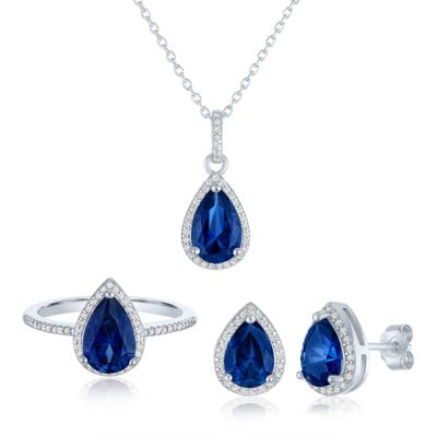 Blue Sapphire and Lab-Created White Sapphire Ring, Earring and Pendant Box Set in Sterling Silver