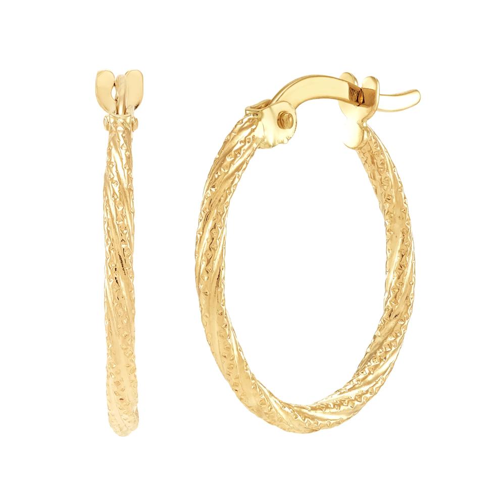 Polished Round Twisted Tube Hoop Earrings in 14K Yellow Gold, 16MM – Image 1 of 3