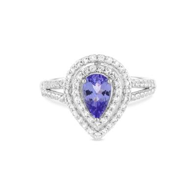 Tanzanite & Lab-Created White Sapphire Halo Ring in Sterling Silver