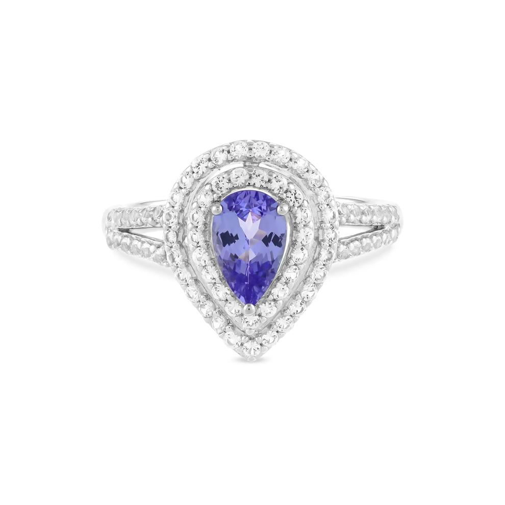 Tanzanite &amp; Lab-Created White Sapphire Halo Ring in Sterling Silver – Image 1 of 4