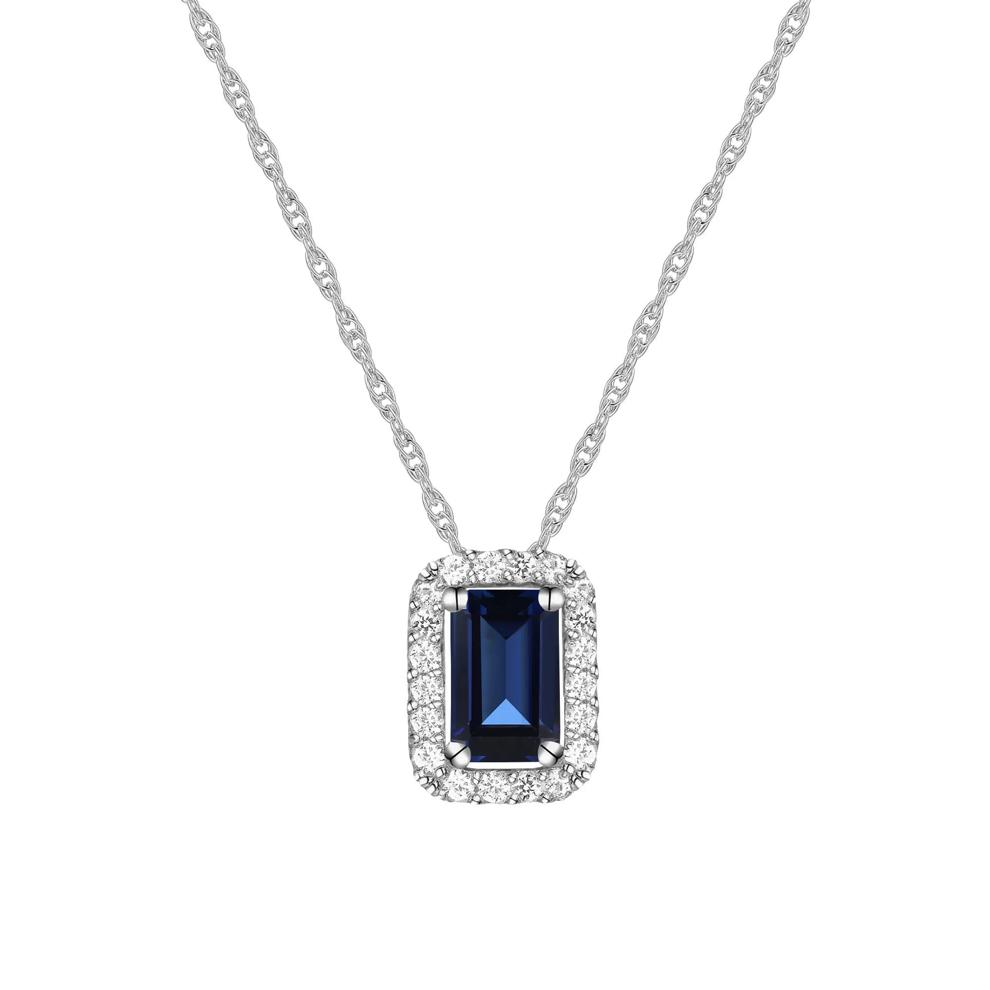 Blue Sapphire and Diamond Halo Pendant in 10K White Gold (1/8 ct. tw.) – Image 1 of 3