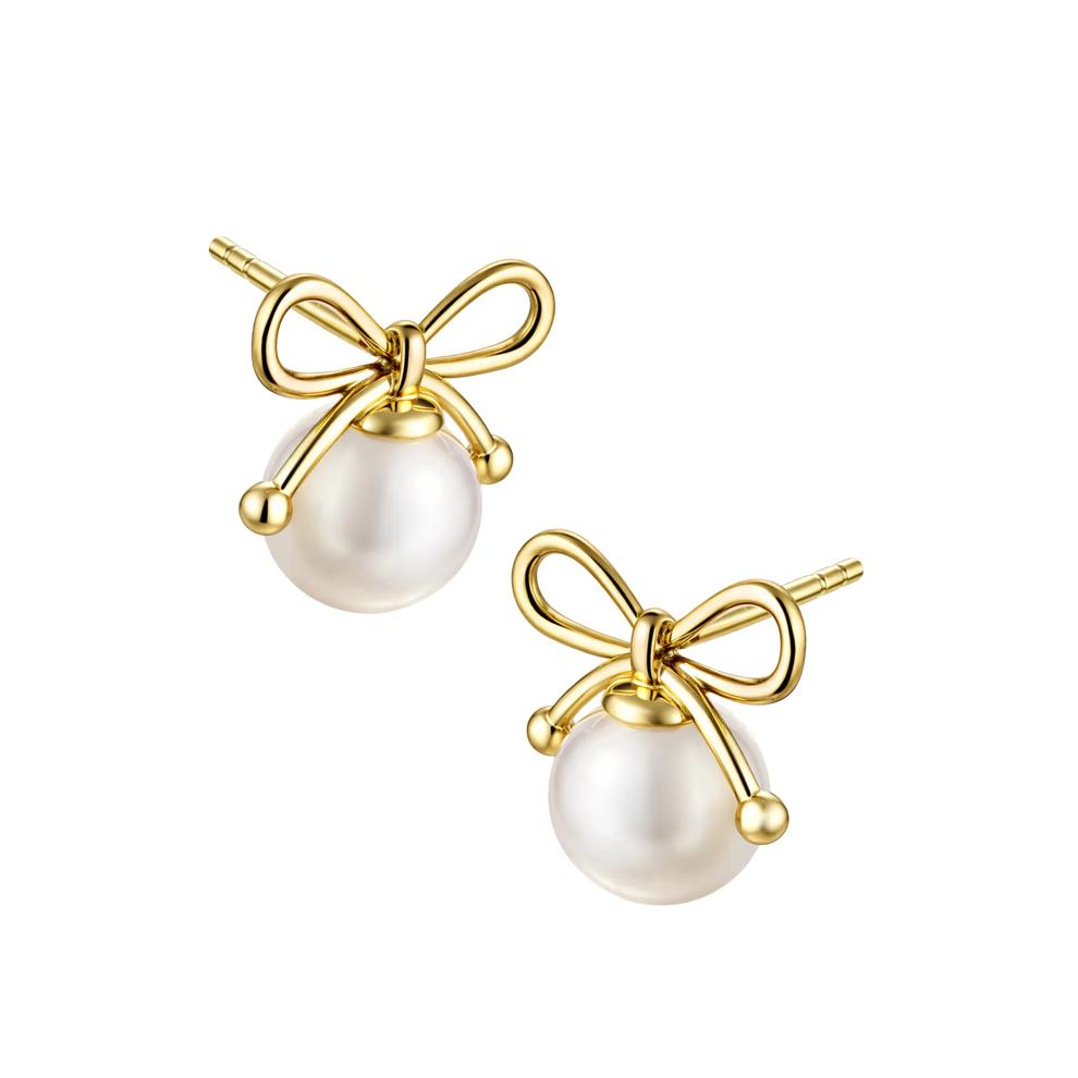 Freshwater Cultured Pearl Bow Stud Earrings in Vermeil – Image 1 of 2