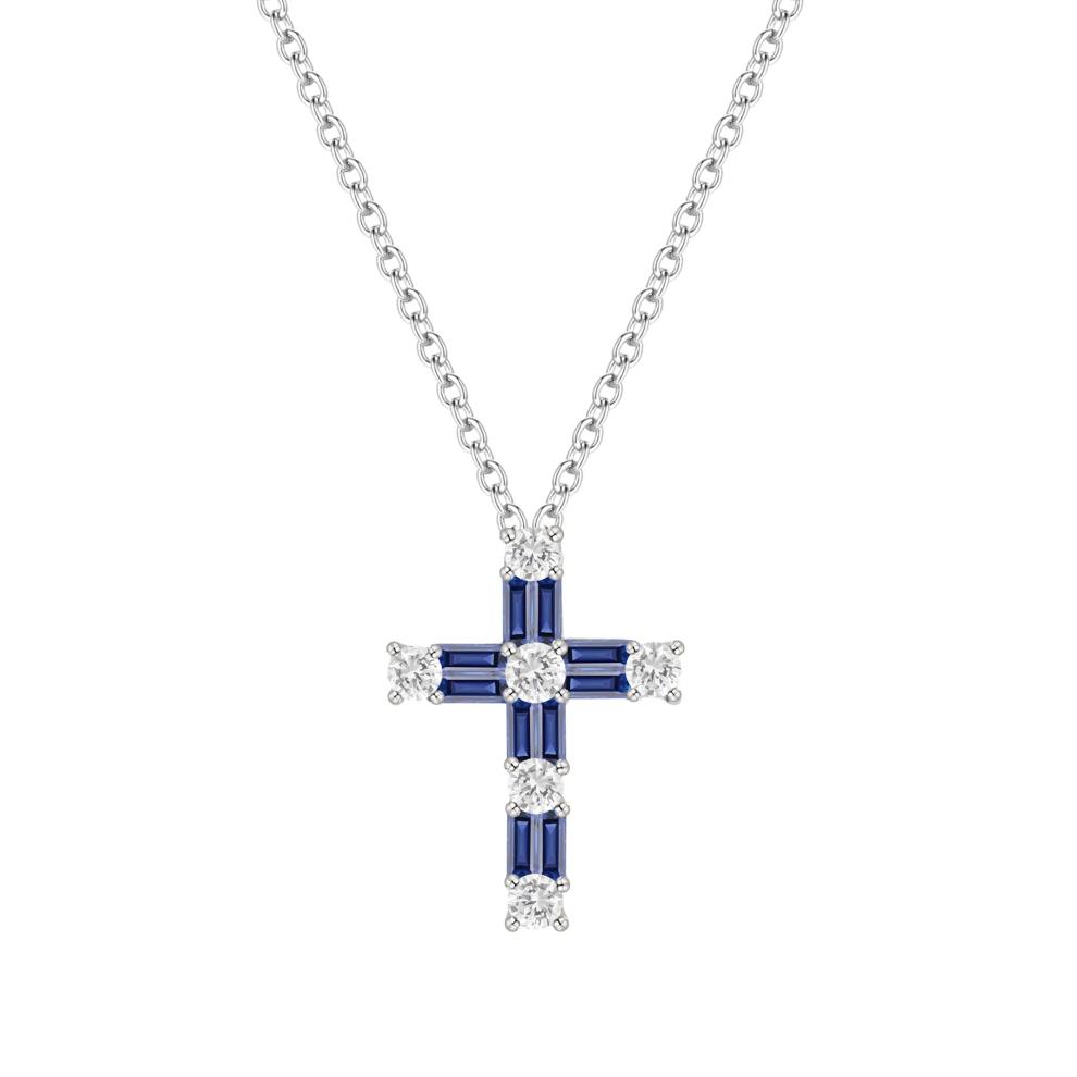Lab-Created Blue Sapphire &amp; Lab-Created White Sapphire Cross Pendant in Sterling Silver – Image 1 of 3