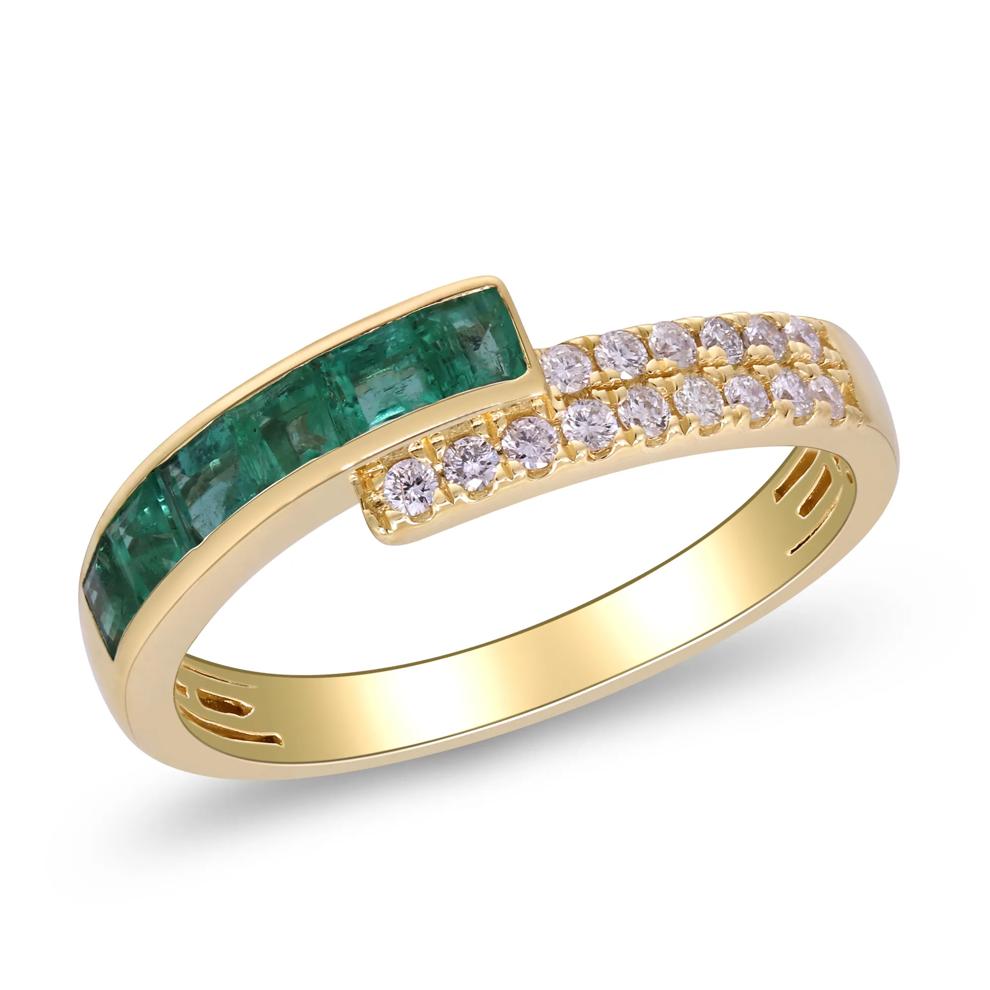 Princess-Cut Emerald &amp; Round Diamond Bypass Ring in 10K Yellow Gold (1/7 ct. tw.) – Image 4 of 5