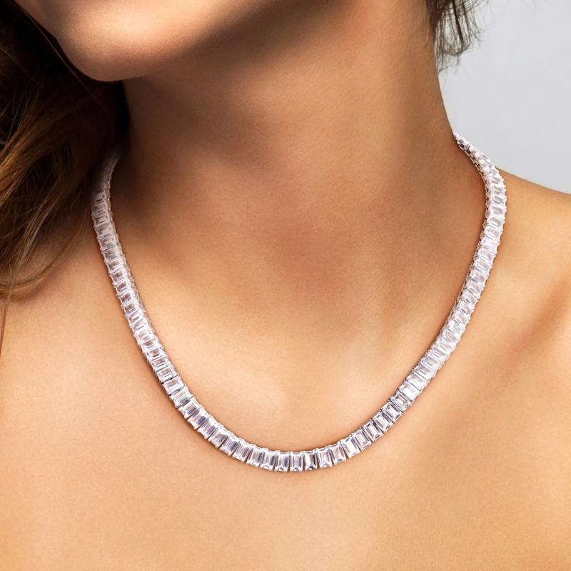 Lab Created Baguette-Shaped White Sapphire Necklace in Sterling Silver – Image 6 of 6