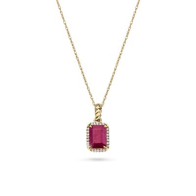 Ruby & Diamond Accent Halo Pendant in 14K Yellow Gold