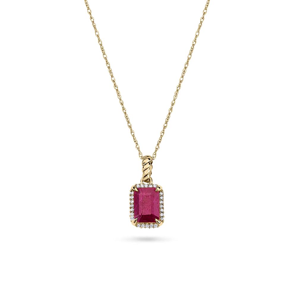 Ruby &amp; Diamond Accent Halo Pendant in 14K Yellow Gold – Image 1 of 4