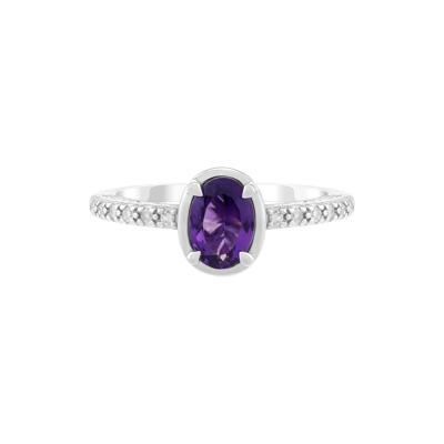 Oval Amethyst & Diamond Ring in Sterling Silver (1/7 ct. tw.)