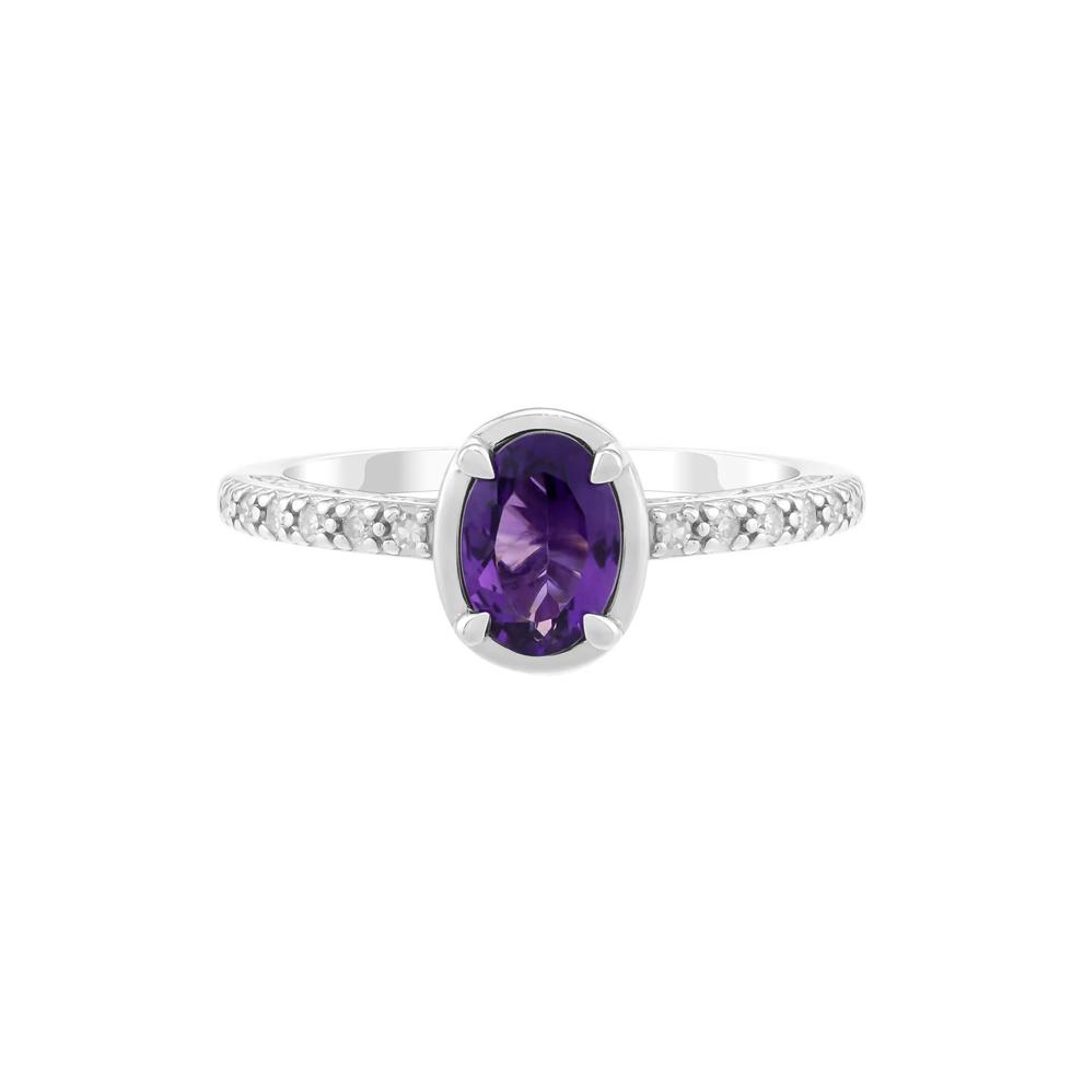 Oval Amethyst &amp; Diamond Ring in Sterling Silver (1/7 ct. tw.) – Image 1 of 3
