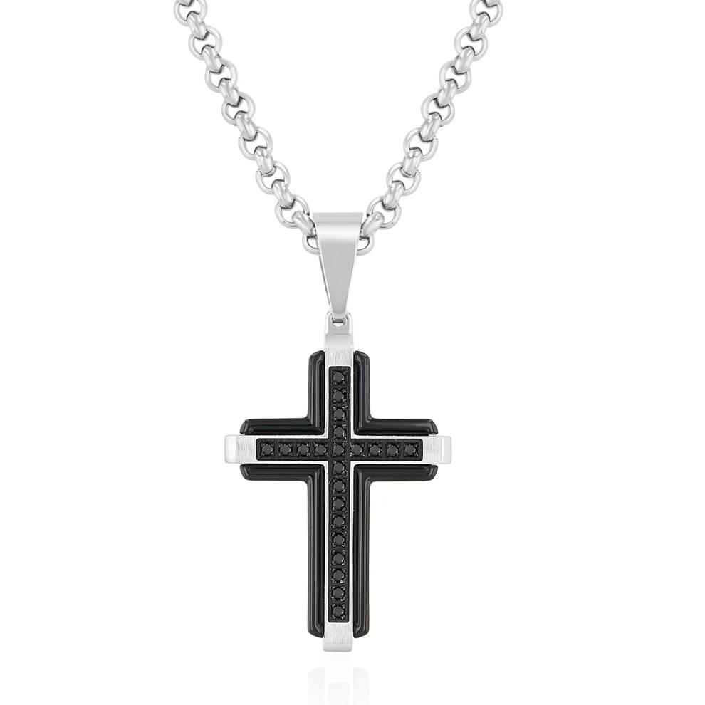 Black Diamond Cross Pendant with Black Ion-Plated Stainless Steel (1/7 ct. tw.) – Image 1 of 3