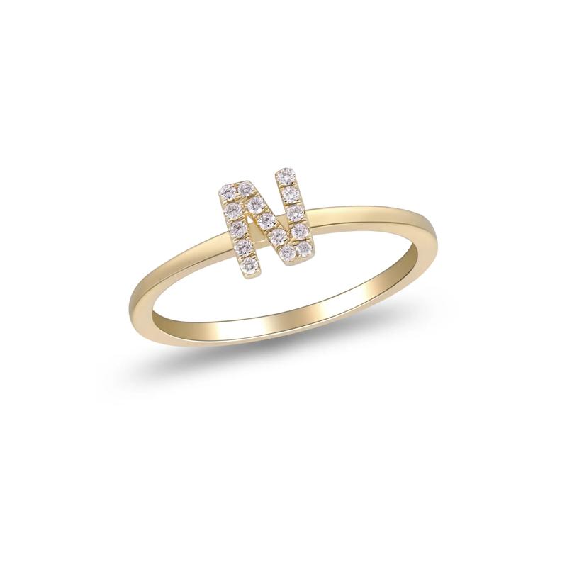 Diamond Accent "N" Initial Ring in 10K Yellow Gold – Image 4 of 5