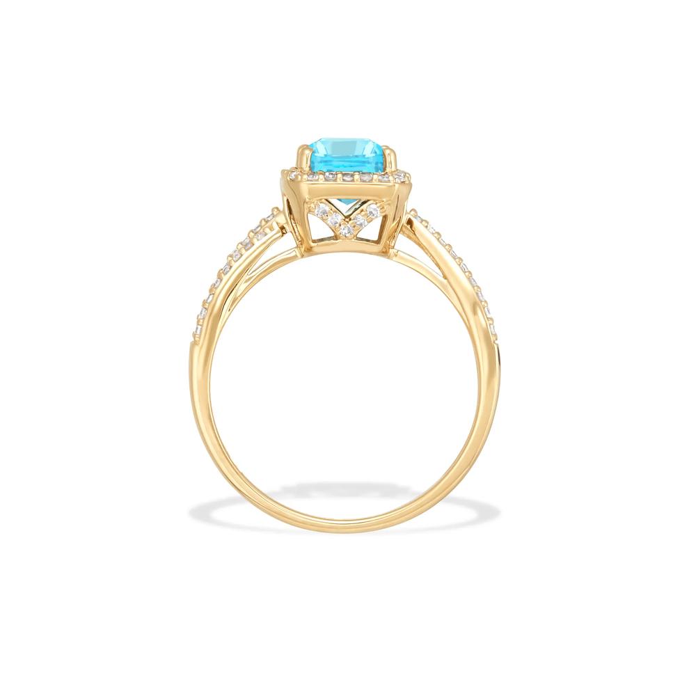 Blue Topaz &amp; Diamond Halo Ring in 10K Yellow Gold (1/4 ct. tw.) – Image 2 of 4
