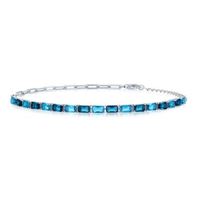 Mixed Blue Topaz Paperclip Chain Tennis Bracelet in Sterling Silver