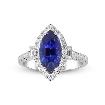 Marquise Blue Sapphire & Diamond Halo Ring in 18K White Gold (5/8 ct. tw.)