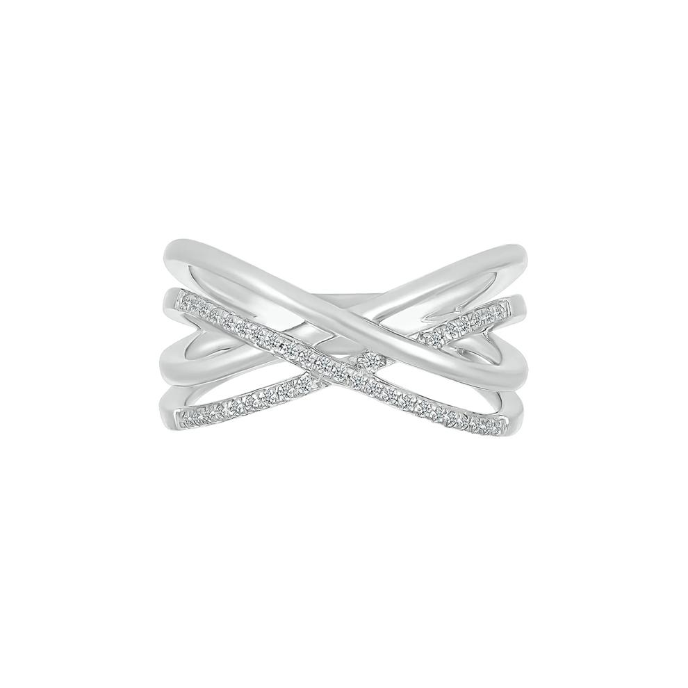 Diamond Open X Ring in Sterling Silver (1/7 ct. tw.) – Image 1 of 5