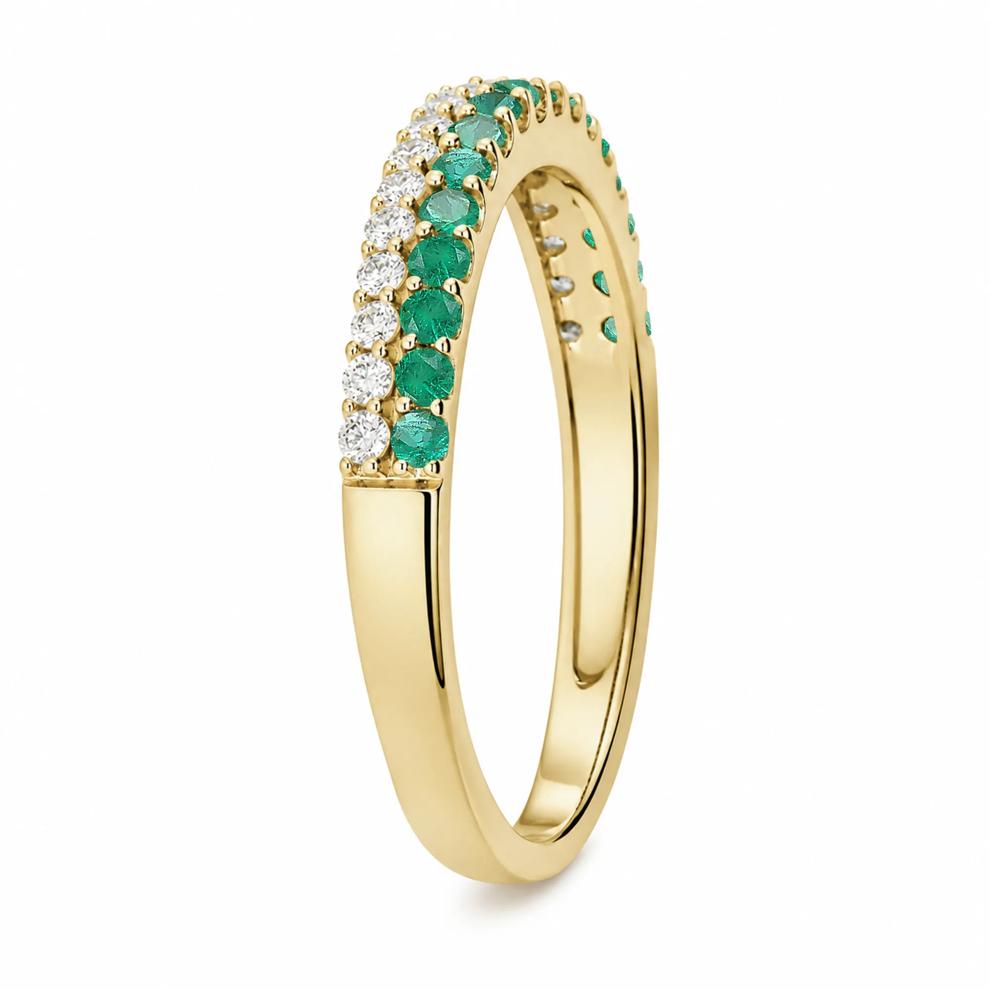 Emerald &amp; Diamond Double Row Ring in 10K Yellow Gold (1/5 ct. tw.) – Image 2 of 4